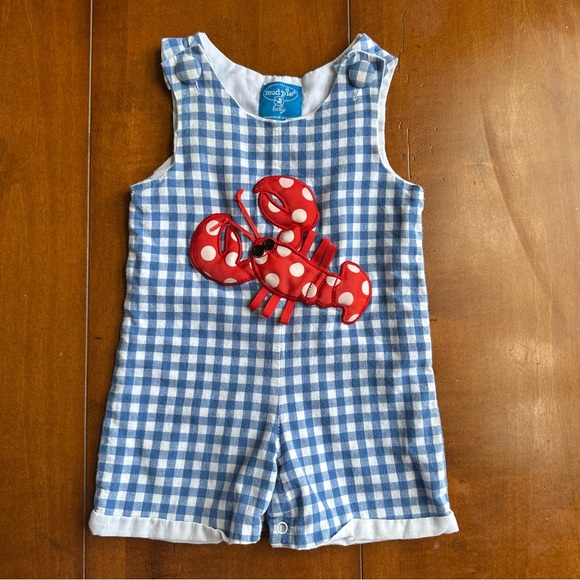 Mud Pie Other - Mud Pie Blue Gingham Lobster Jumper - 12-18m